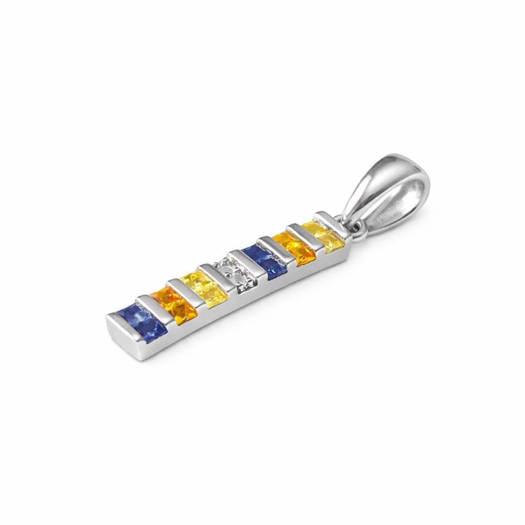 925 Silver Sapphire Bar Pendant . Natural Sapphire Necklace . Handmade Jewellery