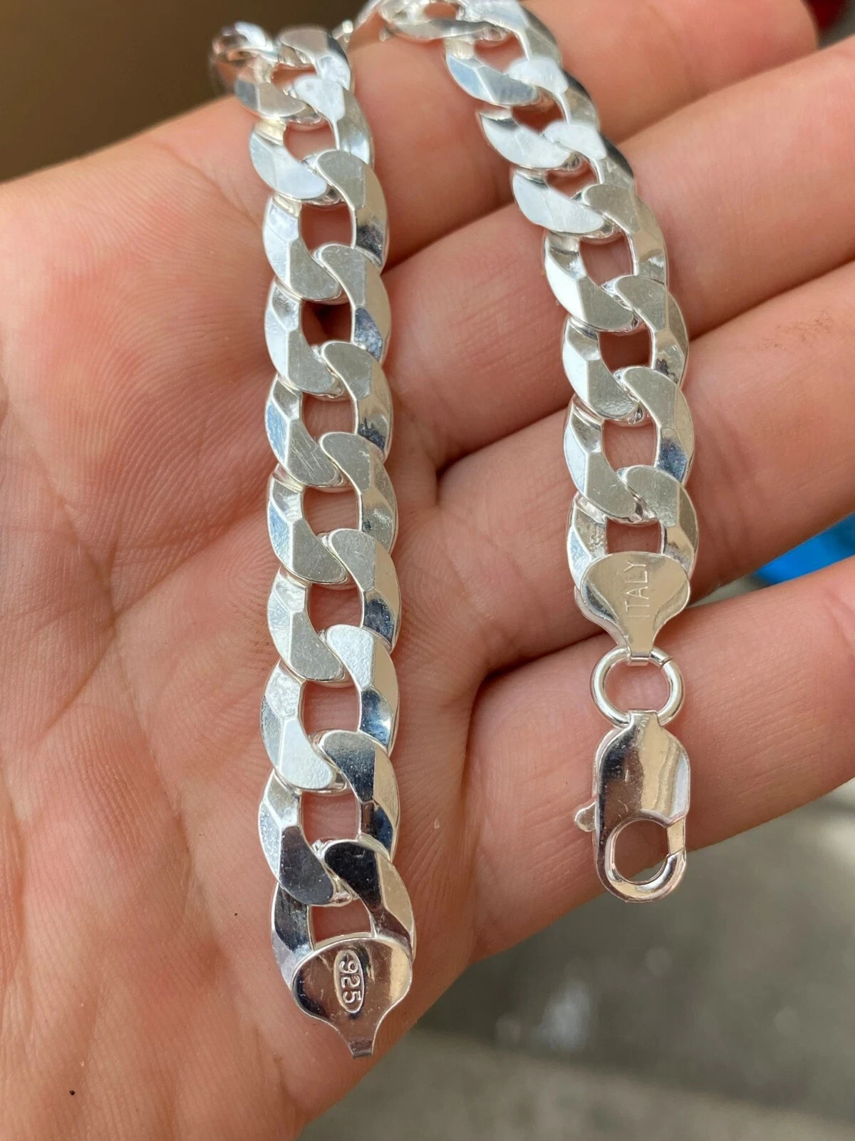 Real 925 Sterling Silver Men/women Curb Cuban chain Bracelet or Necklace Italy