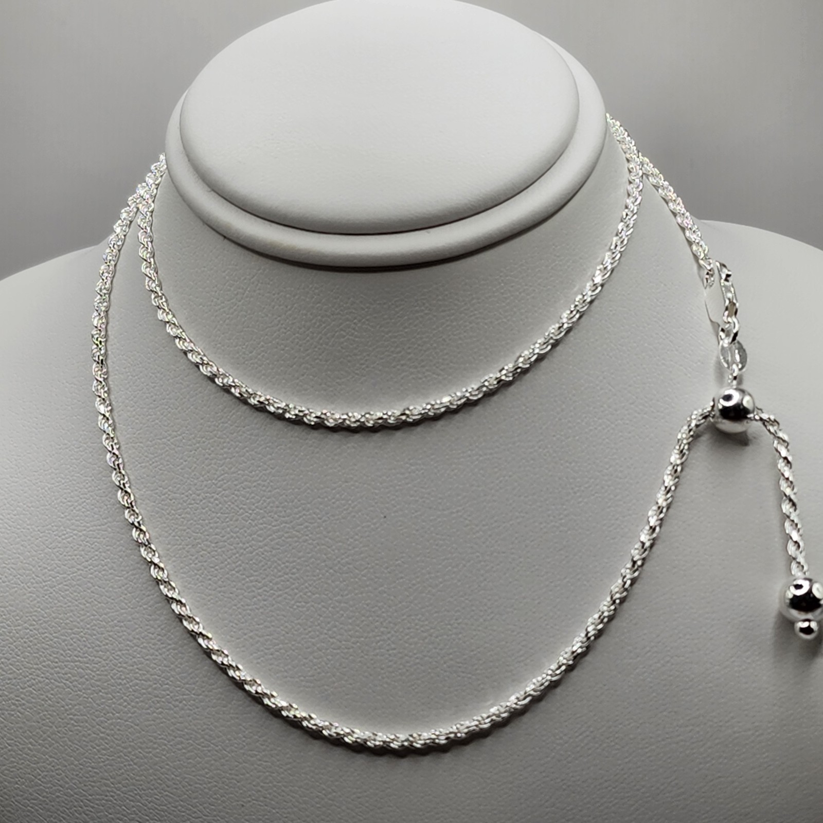 925 NEW Sterling Silver Adjustable Rope Chain 20″ Length 2mm Width FREE SHIPPING