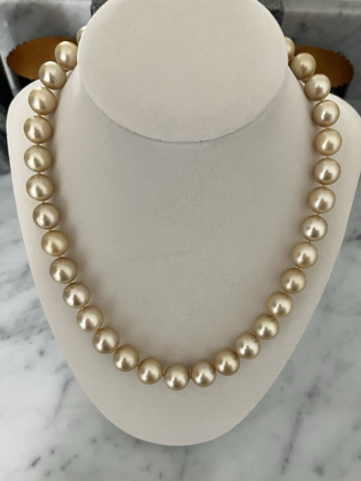 Golden South Sea Pearl Necklace 100% Natural Color 14K Gold Clasp