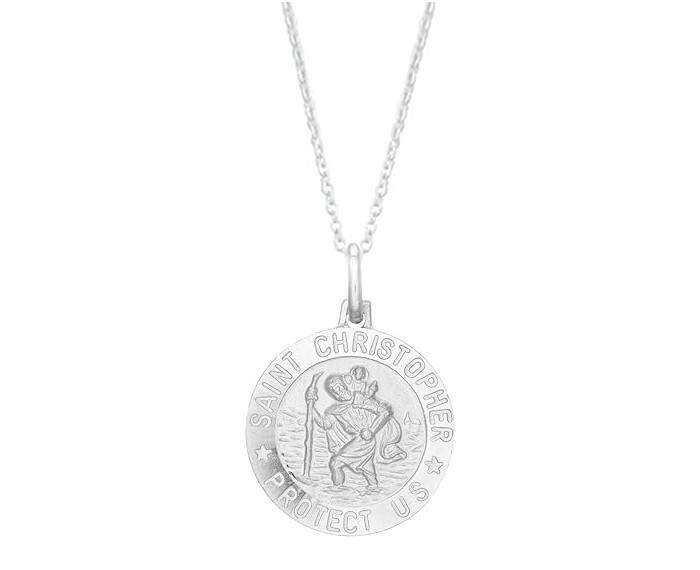925 Sterling Silver 15MM Saint Christopher Religious Pendant Necklace 18″ Inch
