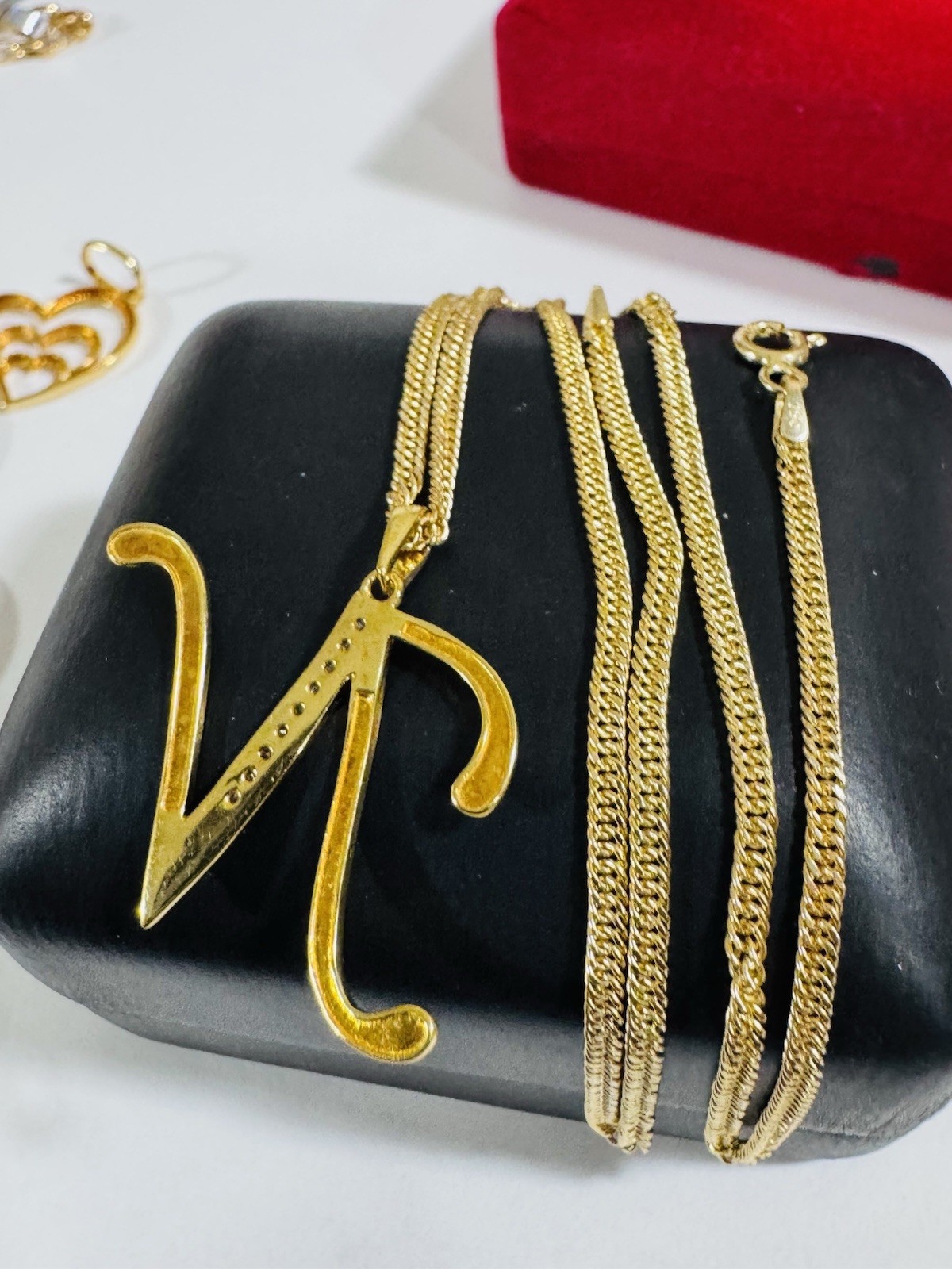 18K 750 Genuine Gold Letter N Set Necklace 15.6/16” Inch Long 4.54g 2.2mm