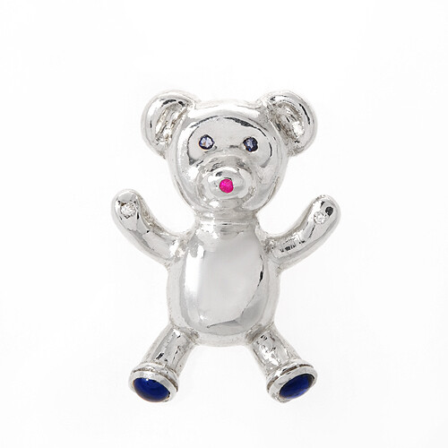 Large Panda Bear Charm W/0.75ctw CZ,Ruby & Sapphire in 925 Sterling Silver 33mm