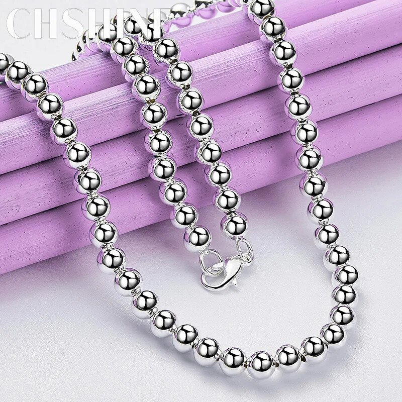 CHSHINE 925 Sterling Silver 6mm Beaded Necklace For Women Fashion Charm Jewelry