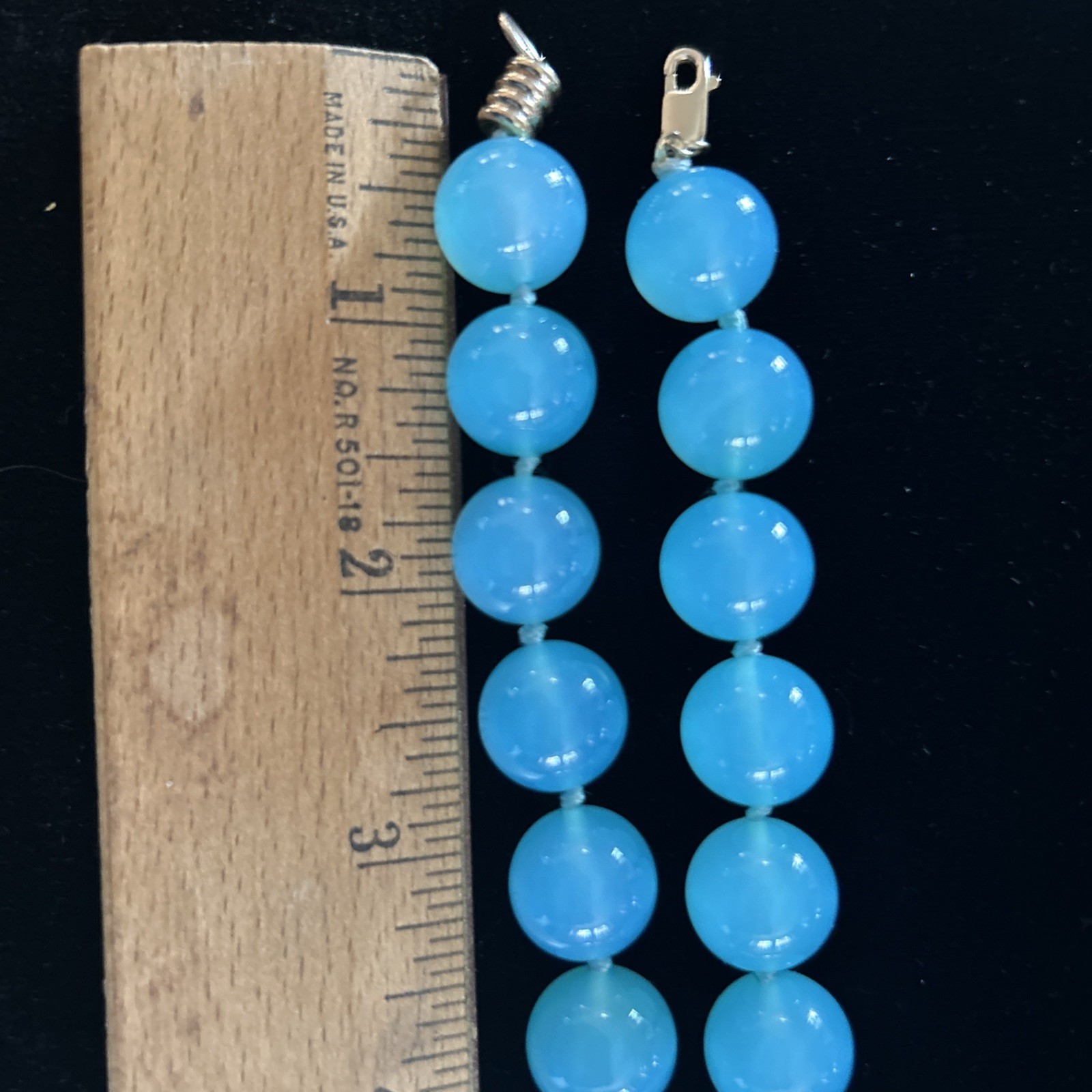 Beautiful Aqua Blue Chalcedony Beads 585 14k Clasp Necklace 19”/115 grams
