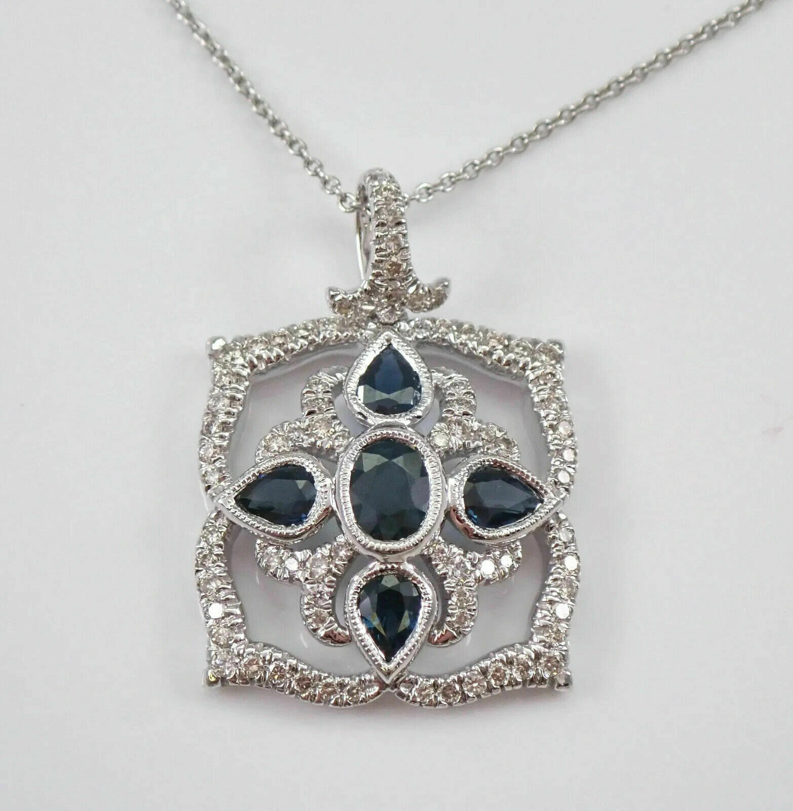 3Ct Oval Cut Blue Sapphire Pendant 14K White Gold Finish 18” Free Chain