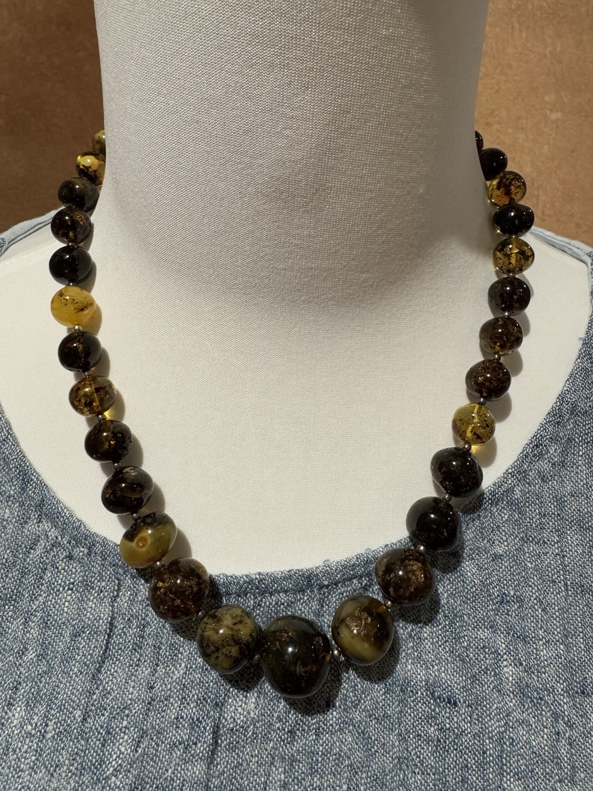 Dark Natural Baltic Amber Bead Necklace 40.5g 52cm