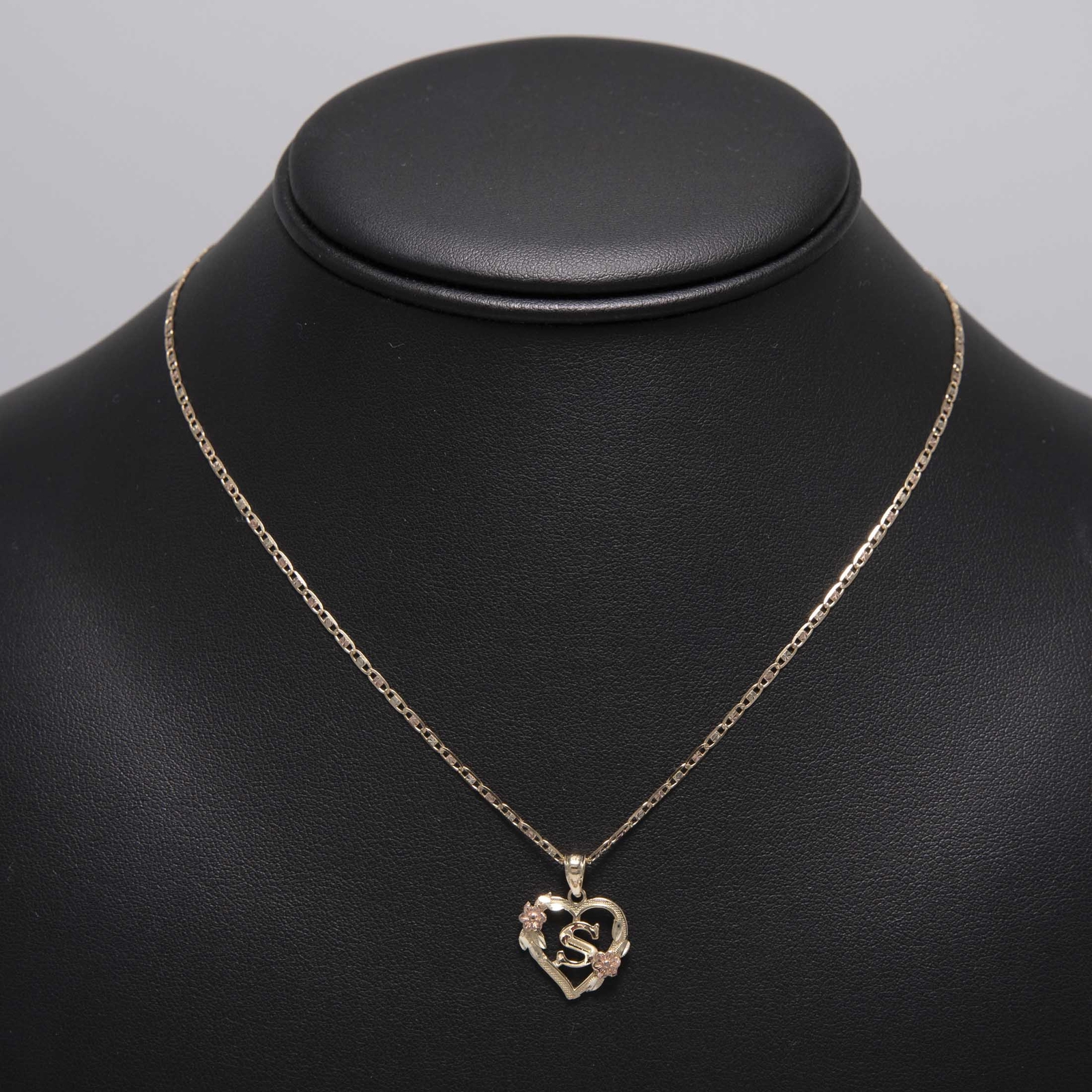 Cutout Heart Flower Initial Letter Pendant Necklace Real 10K Yellow Rose Gold