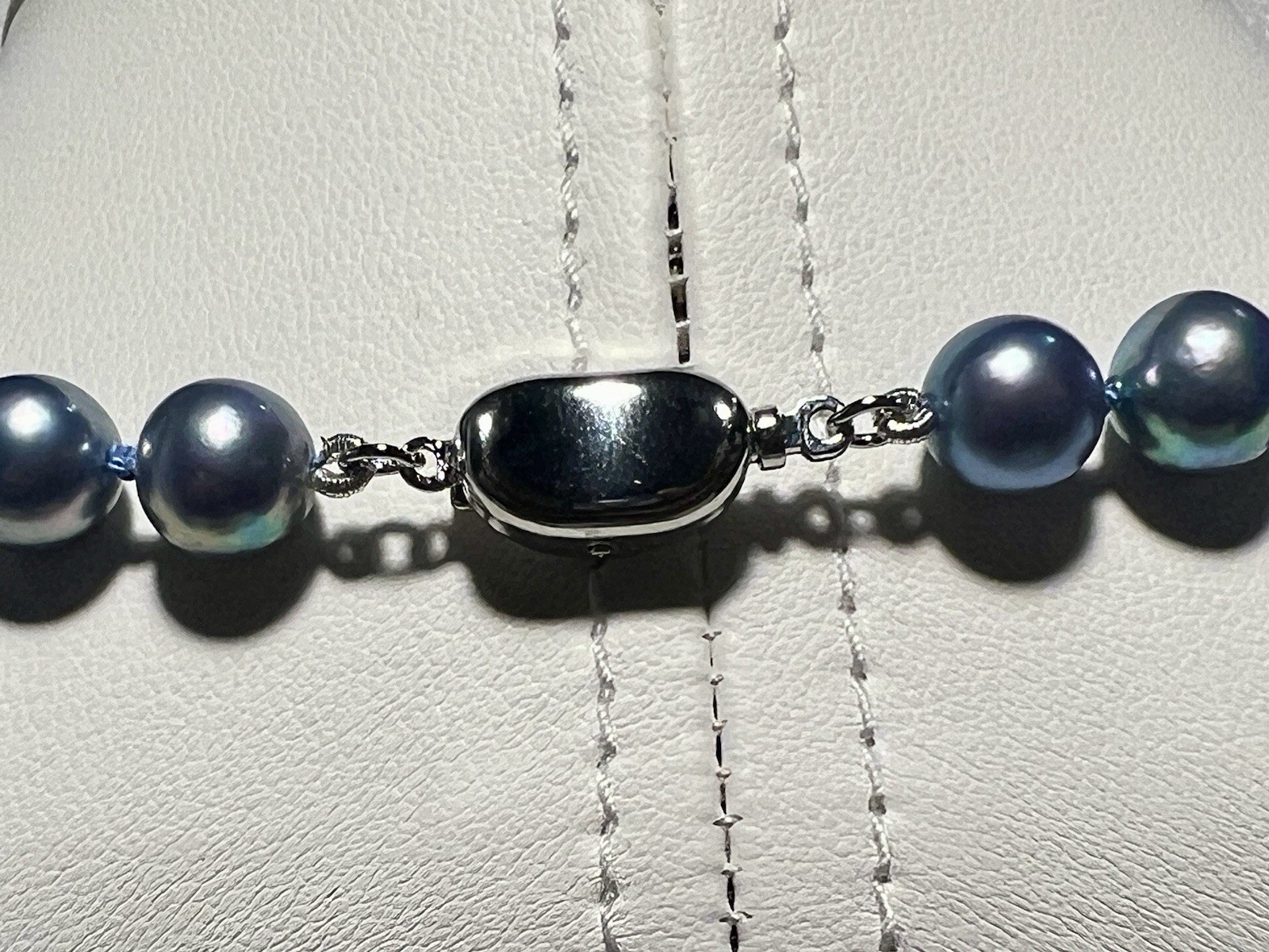 Japanese Blue Saltwater Akoya Pearl 15.25” Necklace 7.4-7.9mm St Silver Clasp