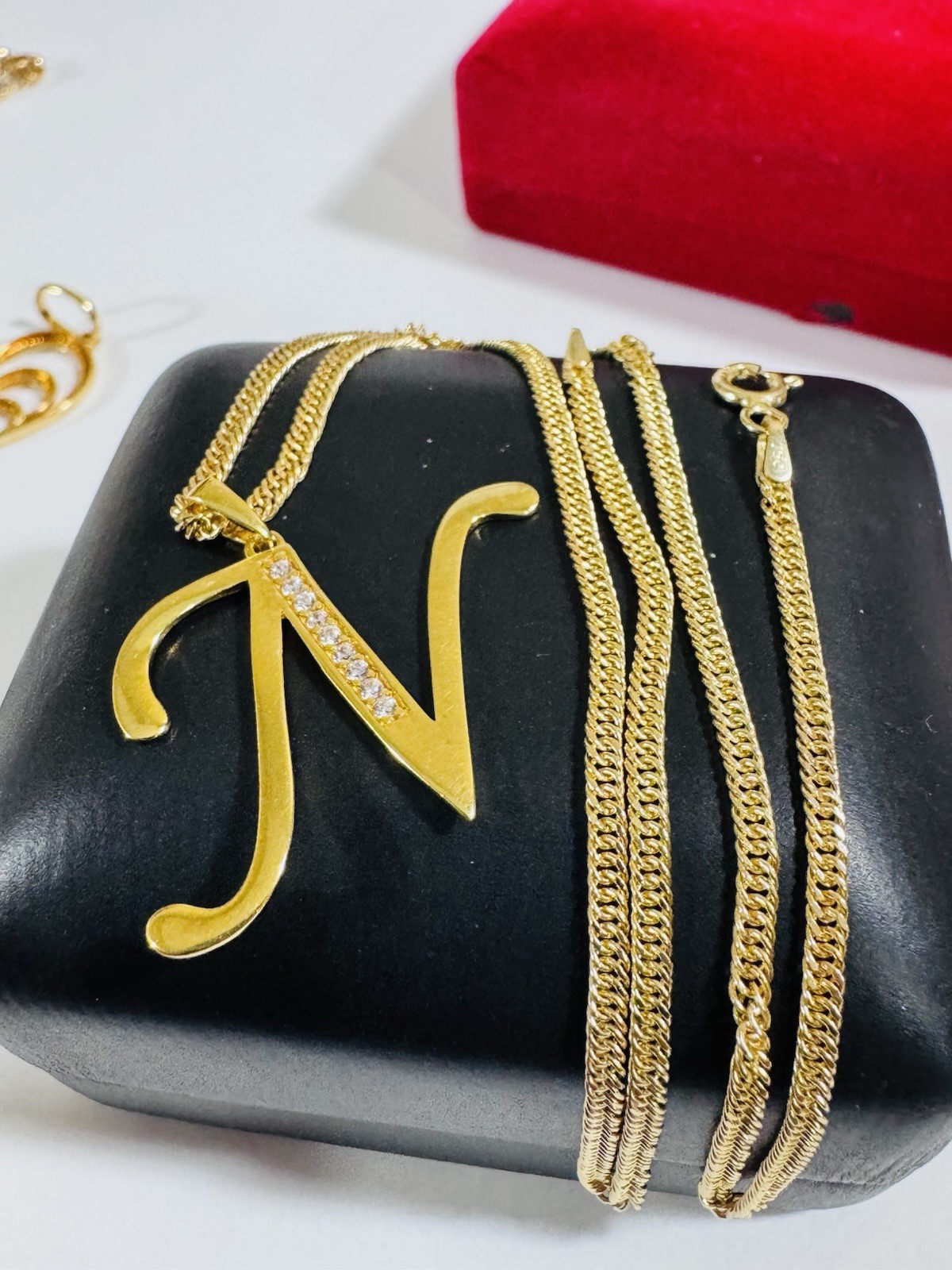 18K 750 Genuine Gold Letter N Set Necklace 15.6/16” Inch Long 4.54g 2.2mm