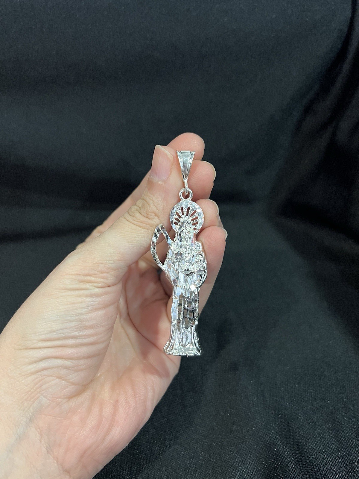 925 Sterling Silver Men Women Big Santa Muerte Grim Reaper Holy Death Pendant