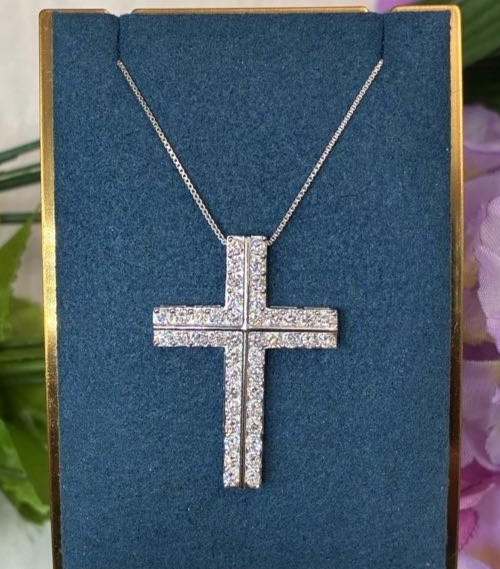 925 STERLING SILVER 2.00CTTW LAB GROWN DIAMOND CROSS PENDANT -18″