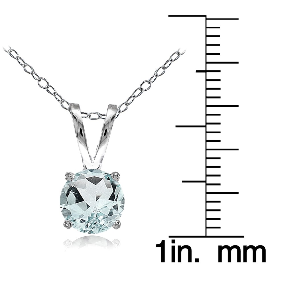 Sterling Silver Very Light Aquamarine 7mm Round Solitaire Necklace