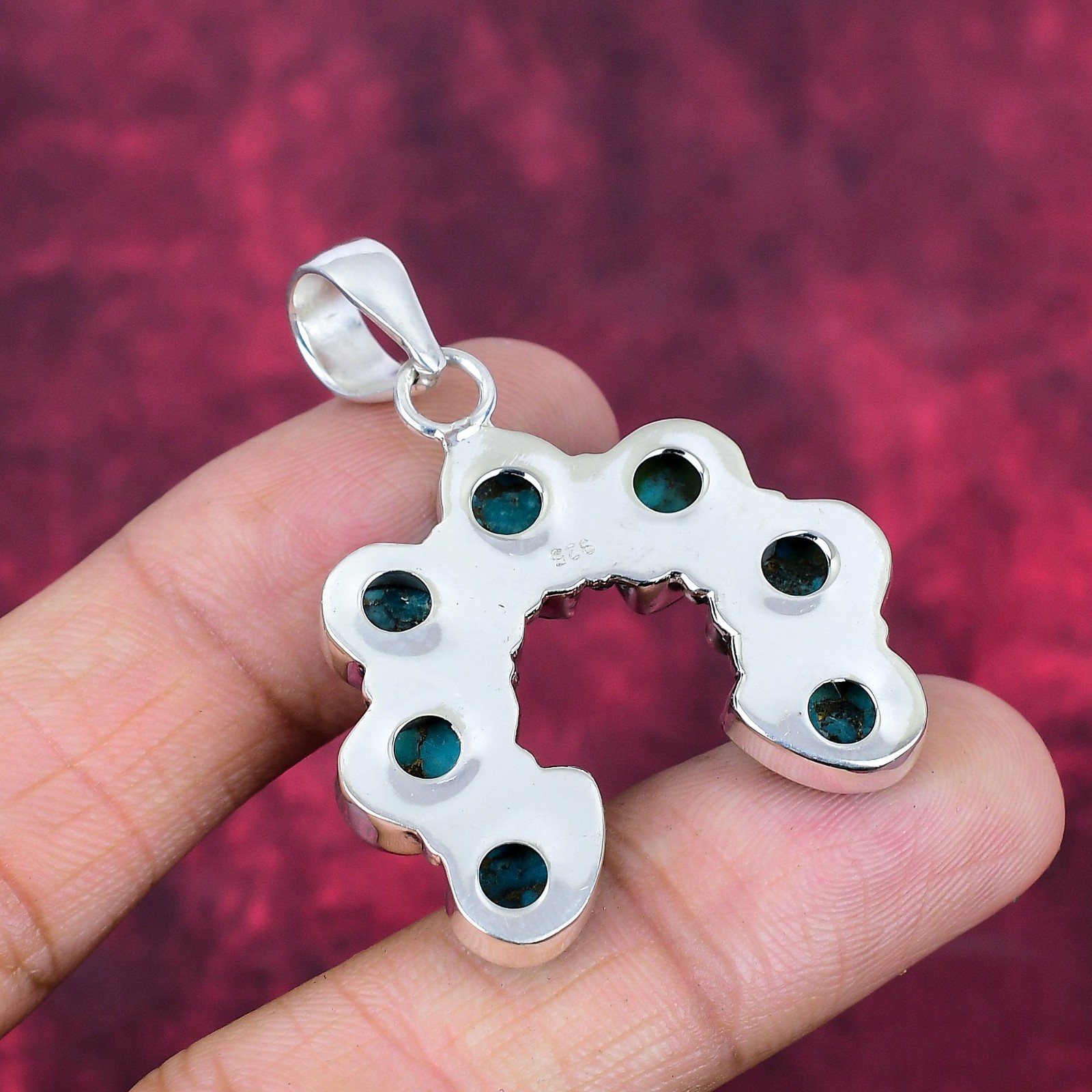 Blue Copper Turquoise Gemstone Handmade 925 Sterling Silver Pendant Jewelry
