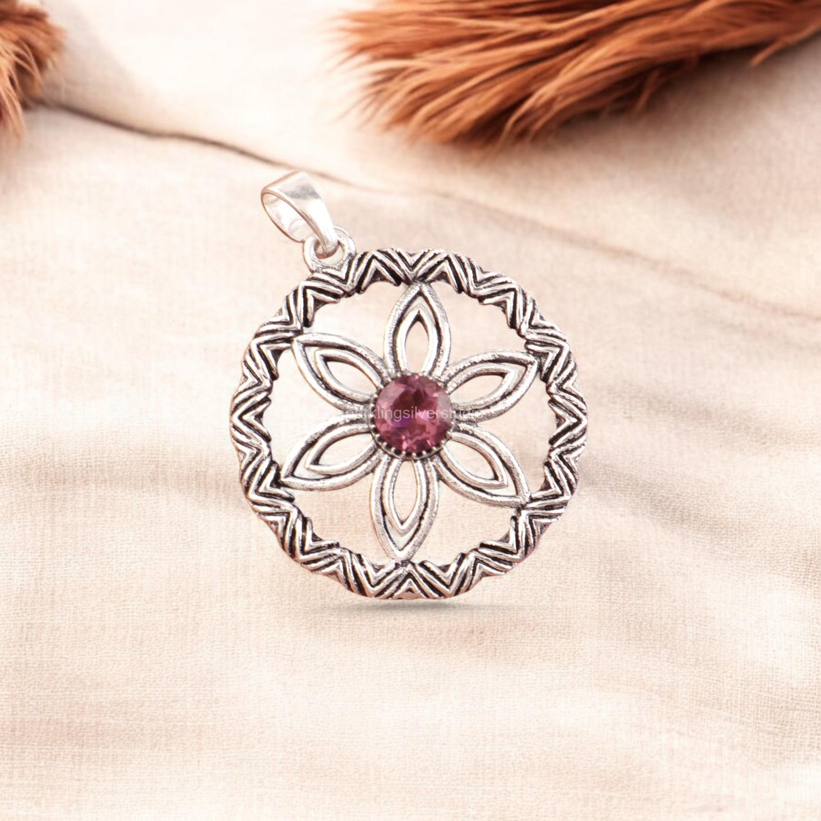 Round Cut Rhodolite Gemstone Dainty Bezel Wedding Pendant 925 Sterling Silver