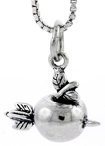 925 Sterling Silver Small Apple and Arrow Charm Pendant 1/2 (13mm) Inch Tall
