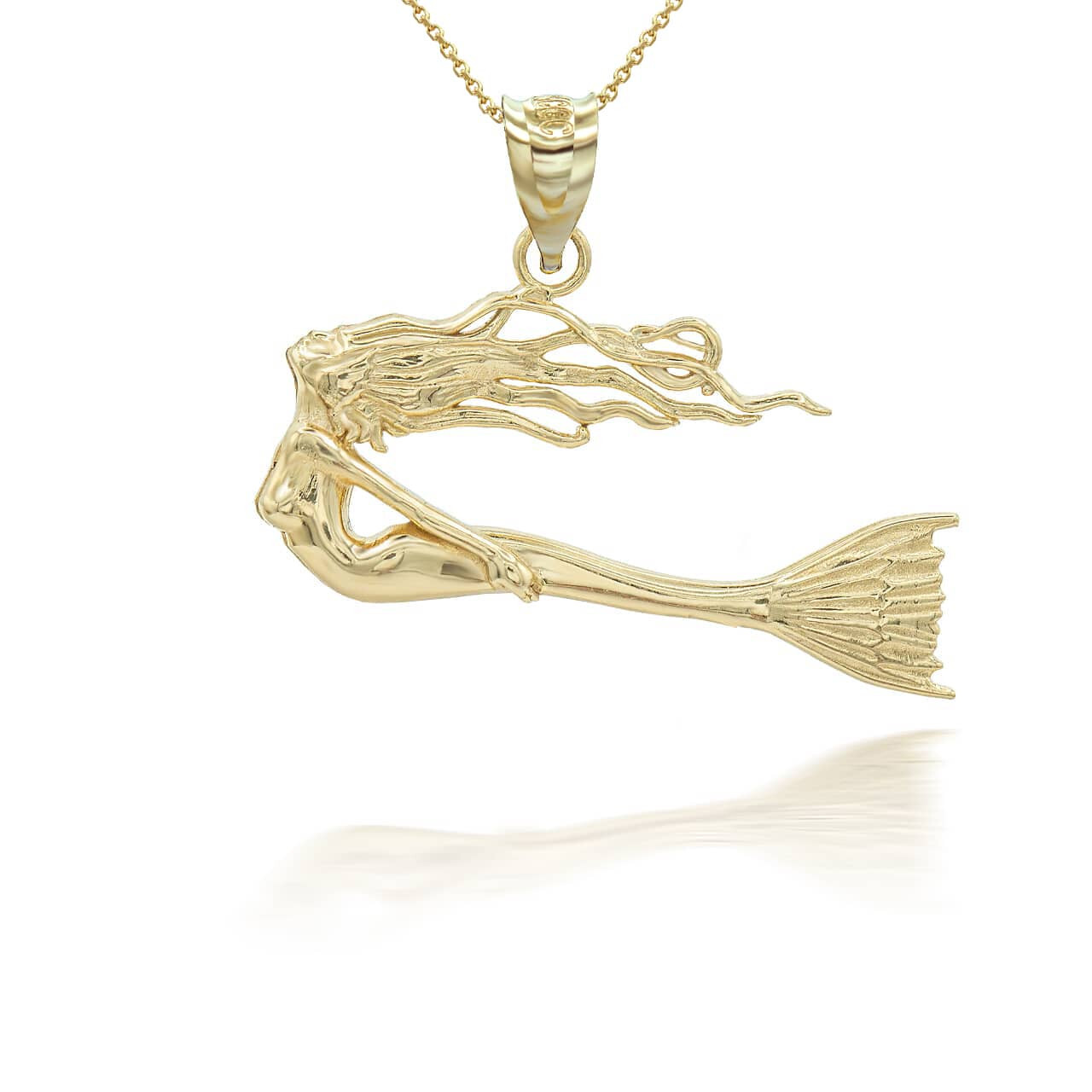 Gold Swimming Mermaid Pendant Necklace ( Available In Yellow/Rose/White)