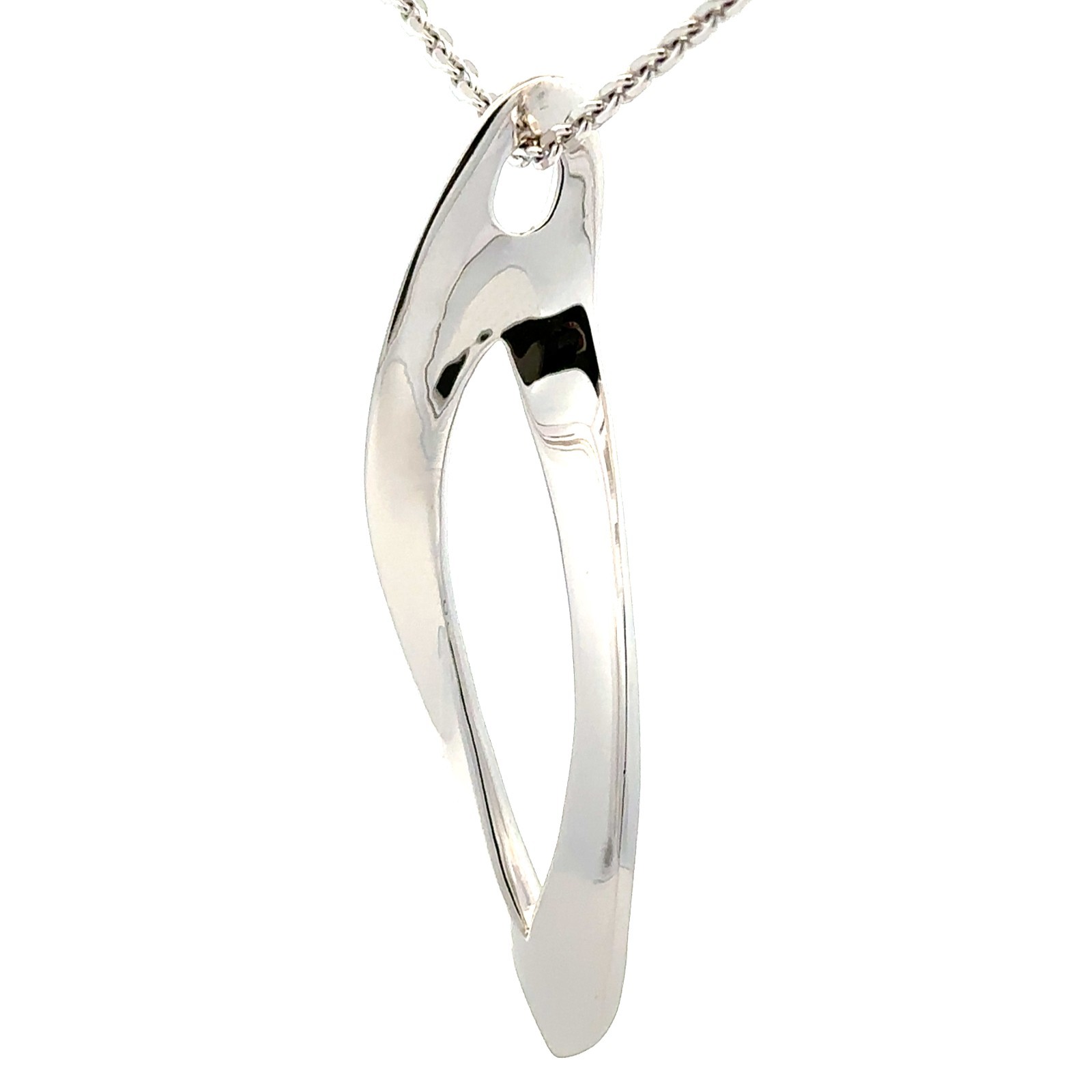 ELLE Sterling Silver Freeform Necklace (1 x 2 3/4 inch) Chain 24 Inch