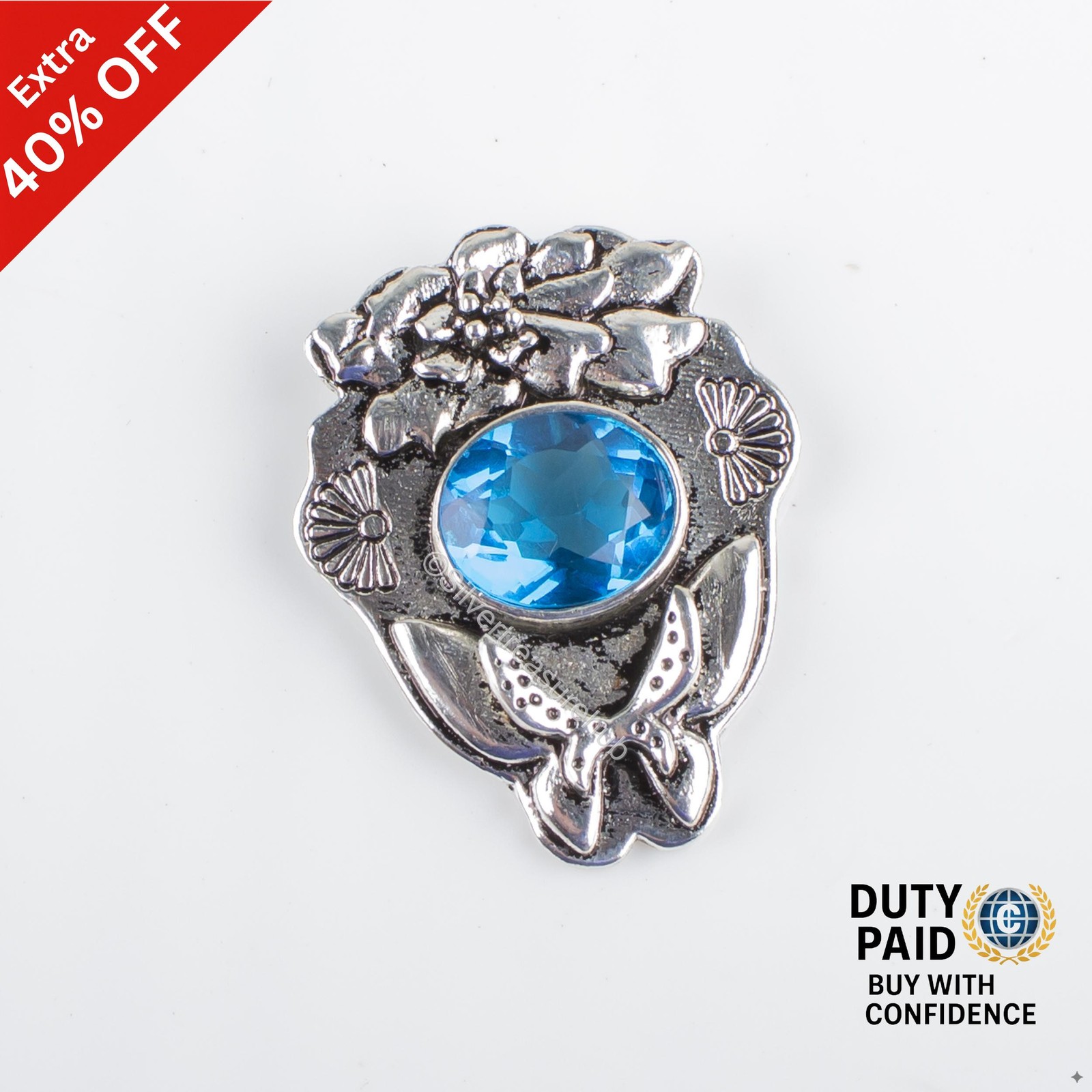 December Birth Swiss Blue Topaz Stone Wife Birthday Pendant 925 Sterling Silver
