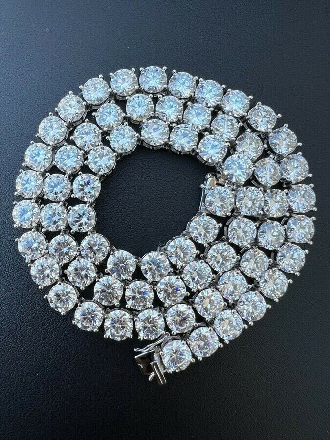 25 ctw Round Cut VVS1 MOISSANITE Tennis Chain Necklace 14K White Gold Plated
