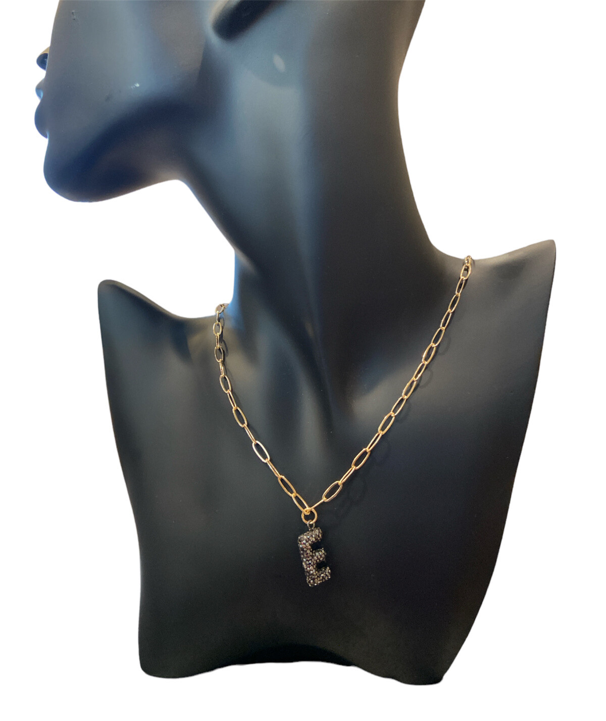PANACEA 14K Gold Plated Paper Clip Chain Luxe Initial Necklace Letter E