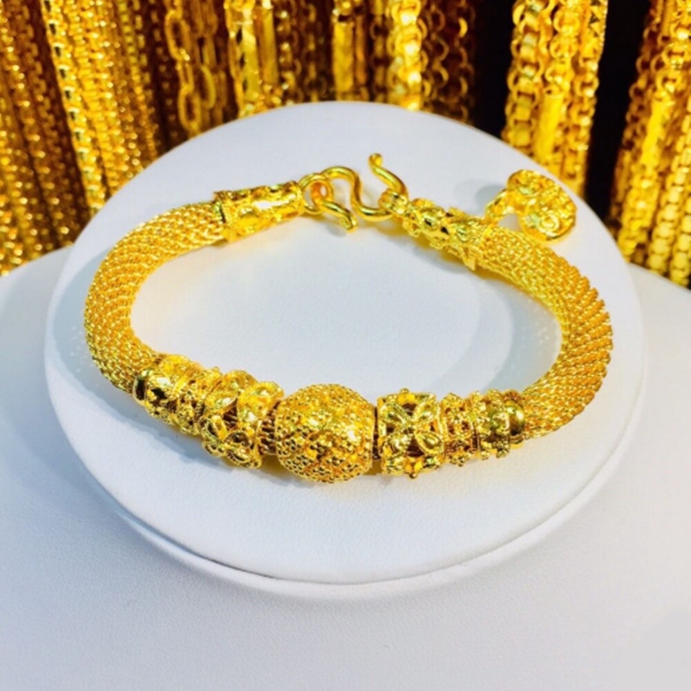 Thai 24k Gold Plated Bracelet Yellow Chain Pendant Weight 2 Baht Jewelry 15-20cm