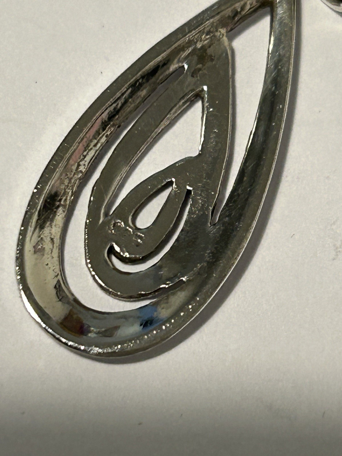 Vtg Sterling Silver 4cm Modernist Pendant on 40cm Snake Chain (7.28g)