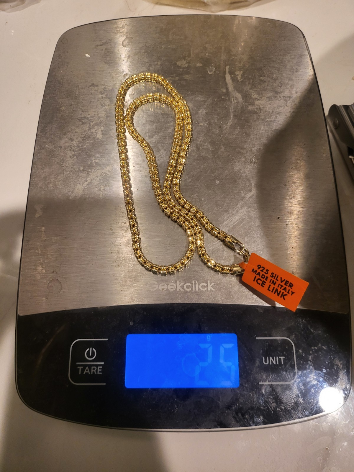 14k Gold Over Sterling Silver 925 4 Barrel Ice Link Chain 22 Inches 3.9mm 25grms