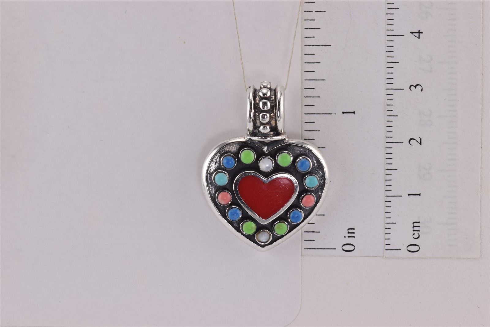 Sterling Silver 31mm x 26mm Mixed Gemstone Buttons Triple Heart Slider Pendant