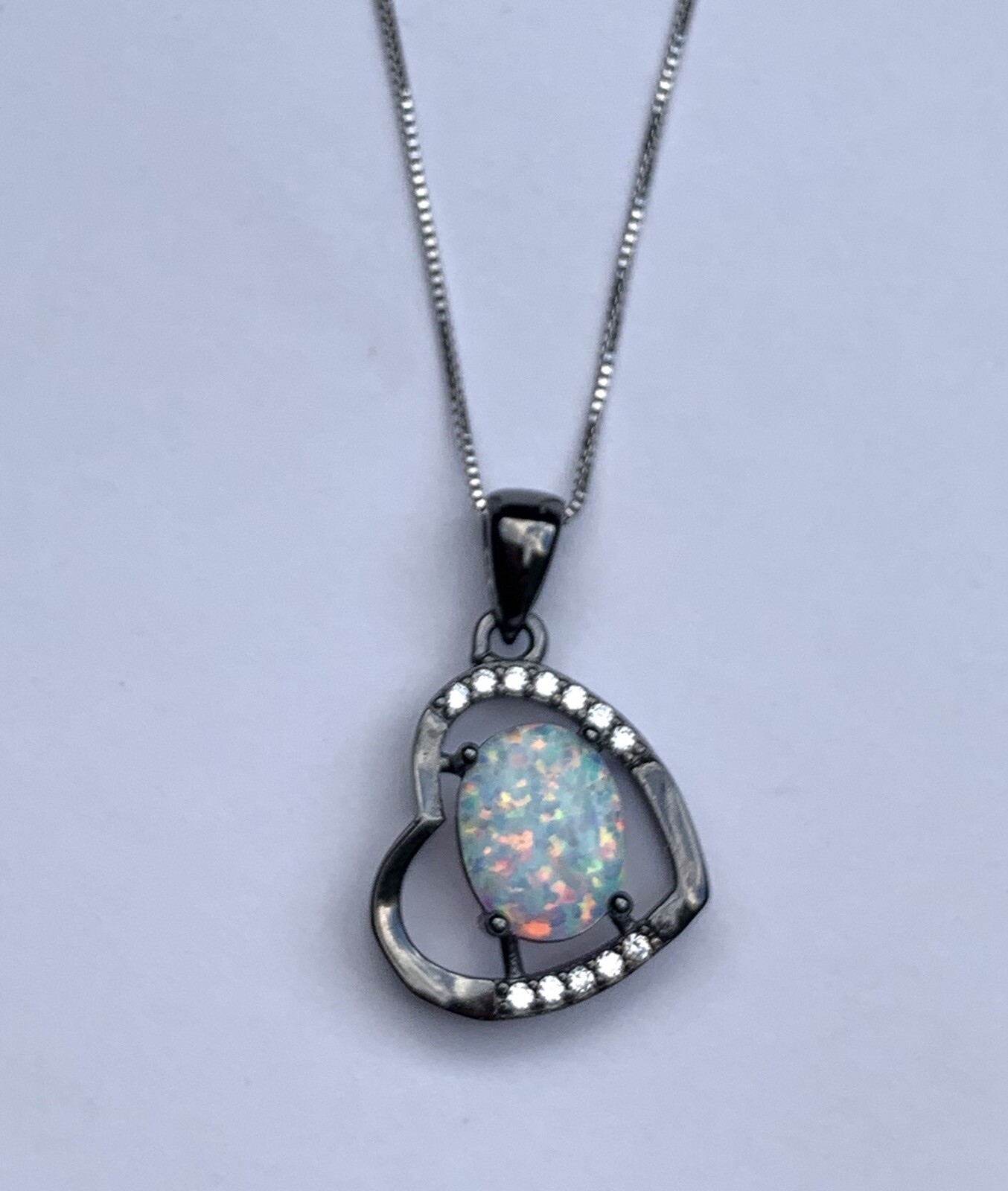 3.00 CTW Fire Opal Heart Pendant in Black Tone Sterling Silver by Diane Lo’ren