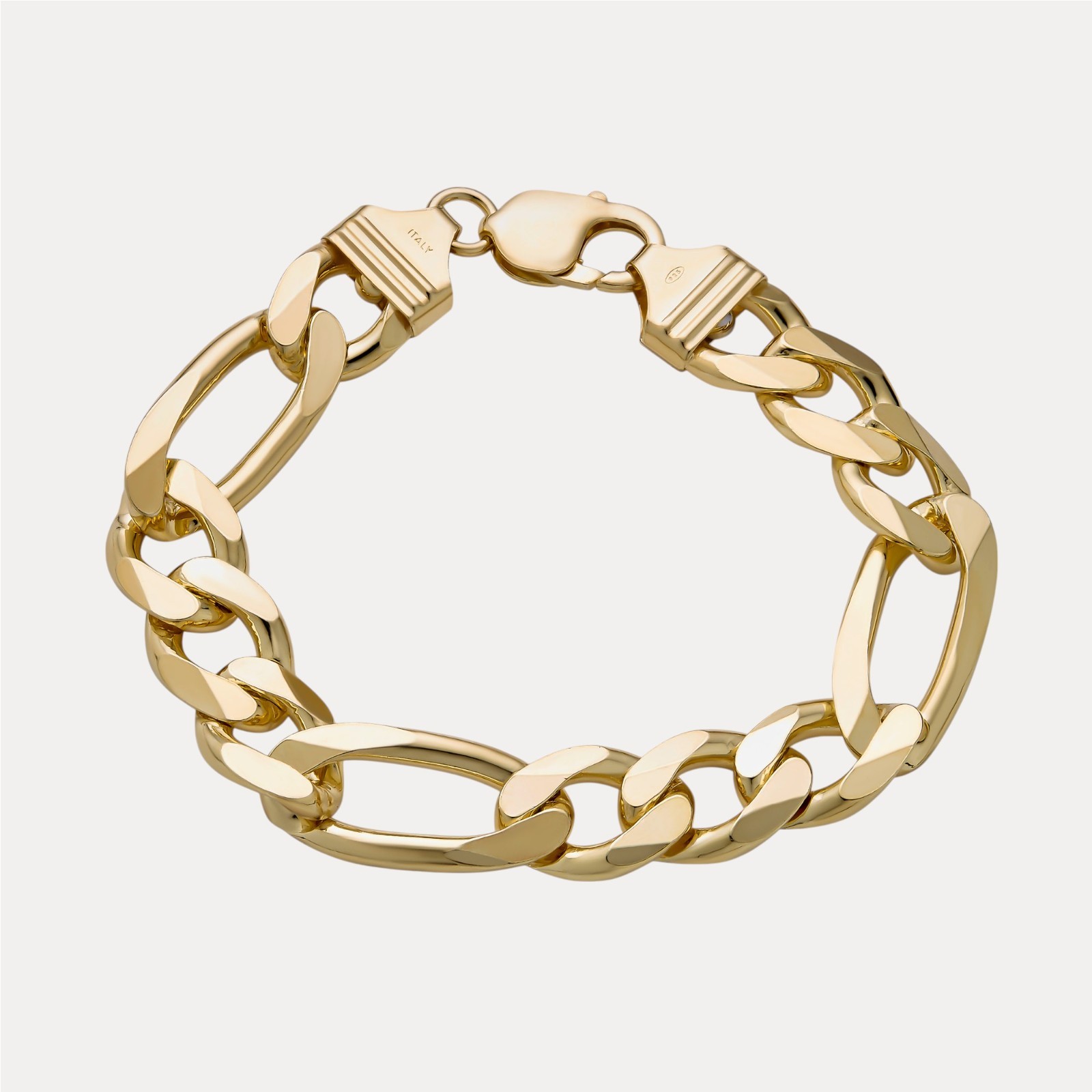 13mm Figaro Bracelet – 925 Sterling Silver or 14k Gold Vermeil Made in Italy