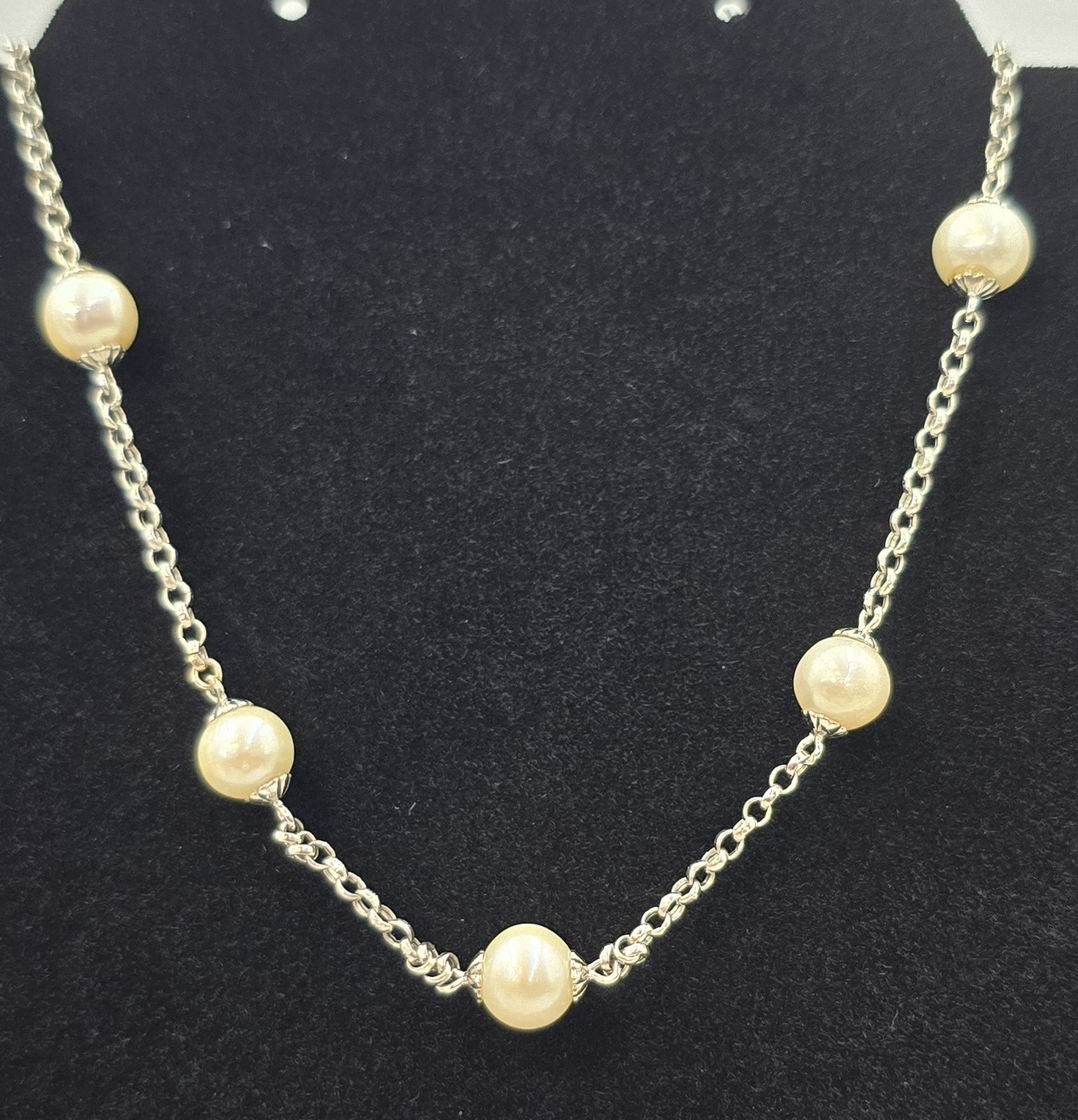 Stellar 14K White Gold Link Necklace & Pearl Necklace 8.43g