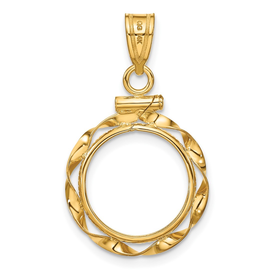 14k Yellow Gold 13mm Hand Twisted Ribbon Screw Top Coin Bezel Pendant