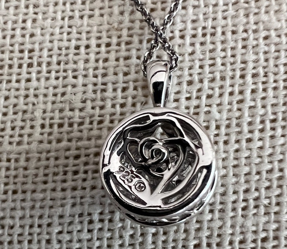 Sterling Silver Diamond Necklace Round Pendant .925 Flower Filigree $200 Retail