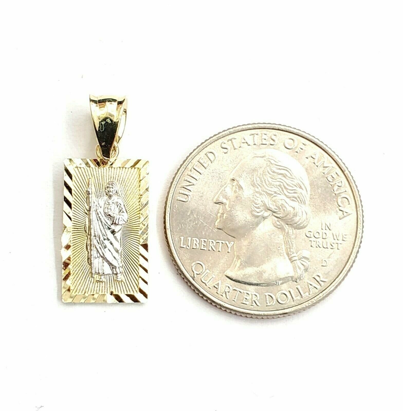 14k two tone gold rectangular saint Jude juda pendant charm religious gift 1.4g