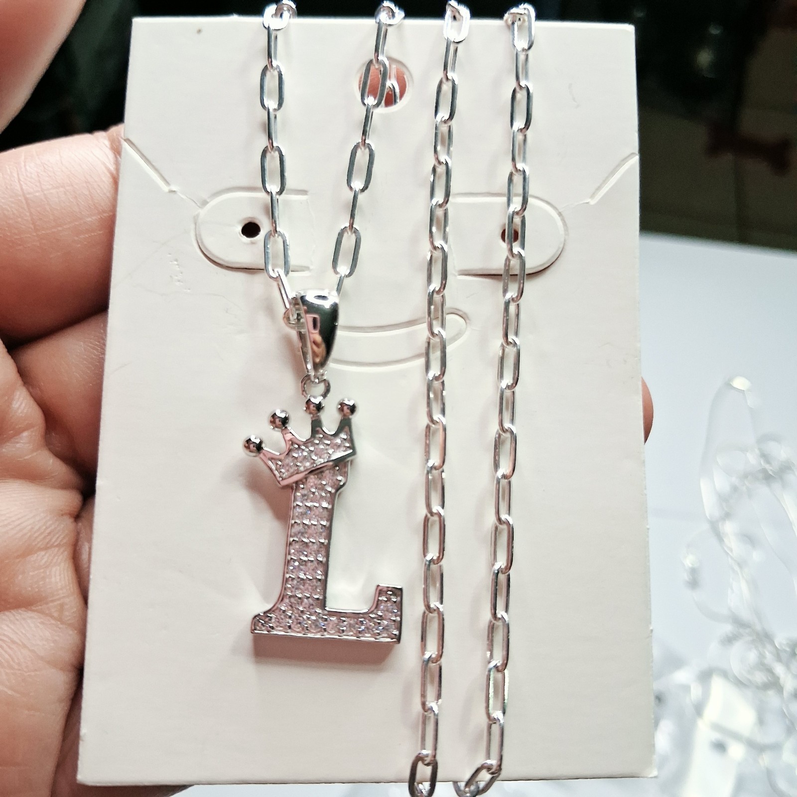 Initial Paper Clip Necklace in Sterling Silver 18″ With Letter L