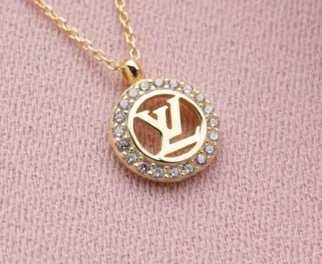 1.00 Ct Real Moissanite Circle Letter Pendant Necklaces 14k Yellow Gold Plated