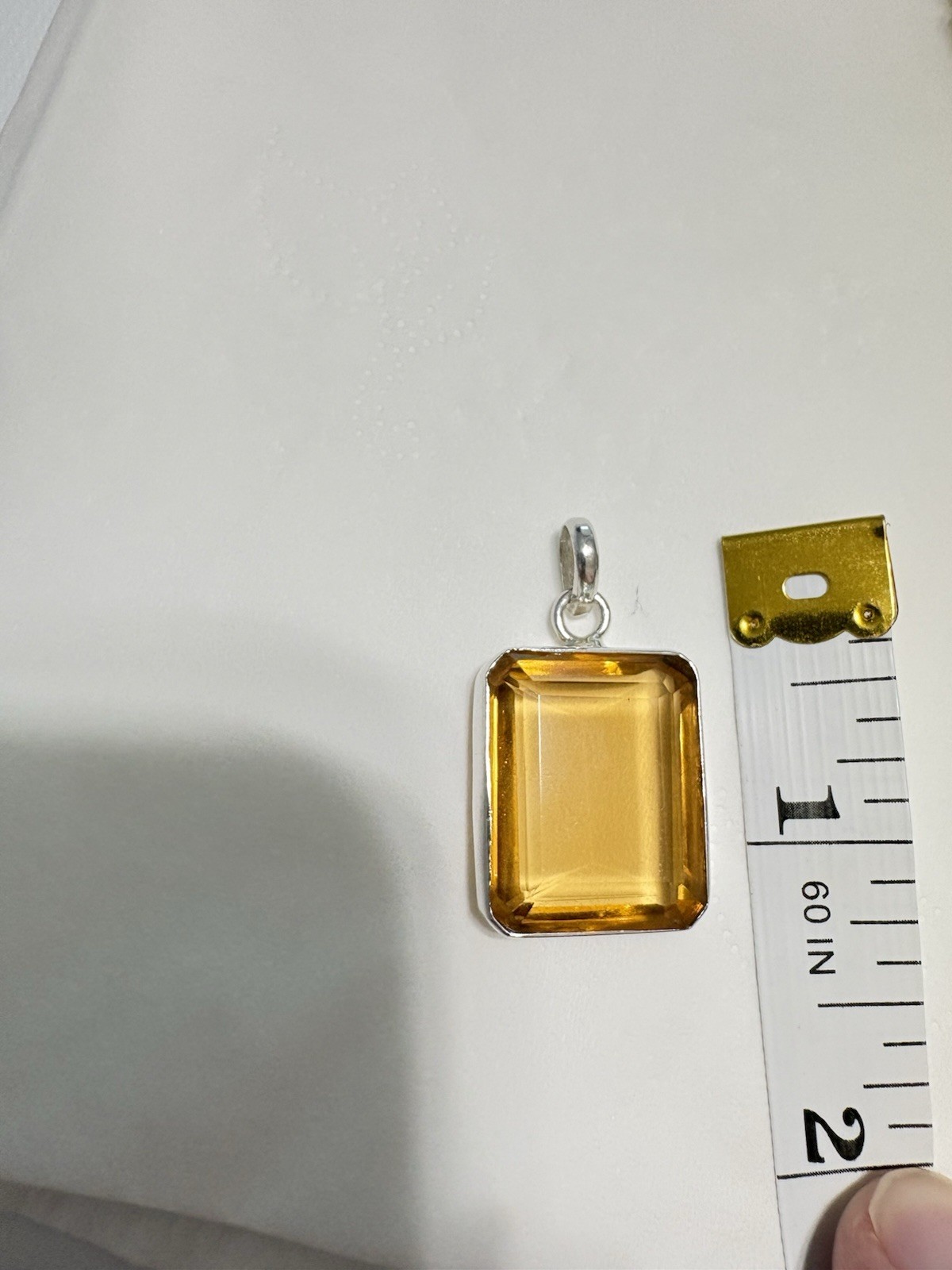 Sterling Silver Genuine 14Ct Emerald Cut Citrine Gemstone Pendant-Pendant Only