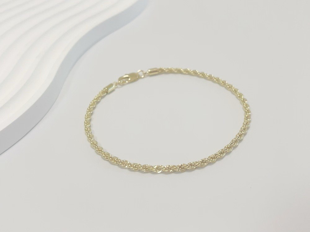 10K Solid Yellow Gold 2mm Italian Chain Bracelet Mens Womens 8 inch