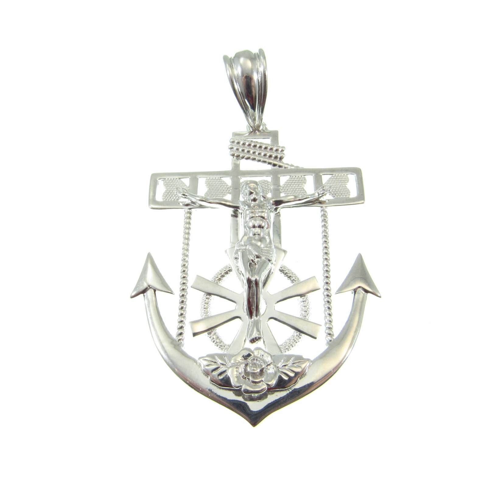 Men’s Solid 925 Sterling Silver Crucifix Anchor Pendant Hip Hop Jesus Jewelry