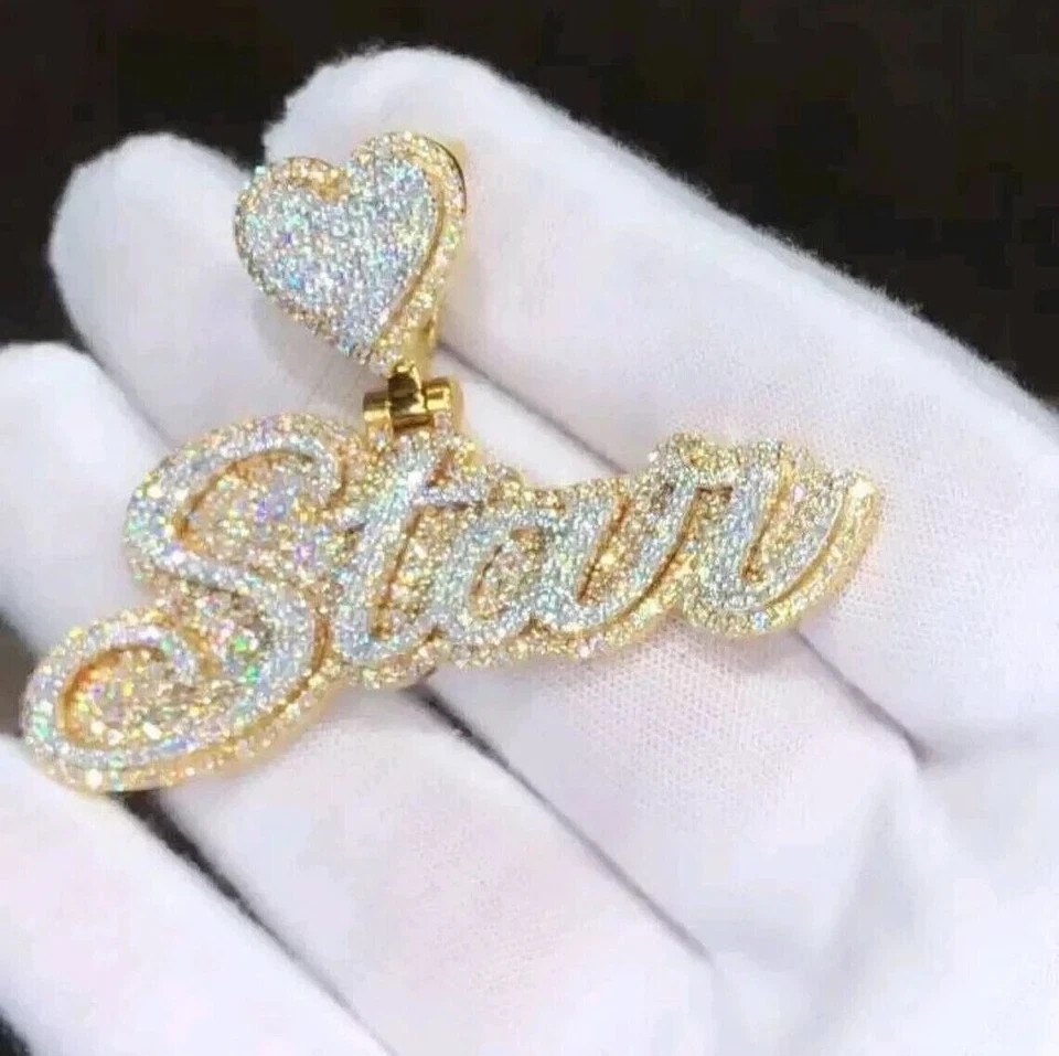 3Ct Lab Created Diamond Custom Star Pendant 14K Yellow Gold Plated Free Chain