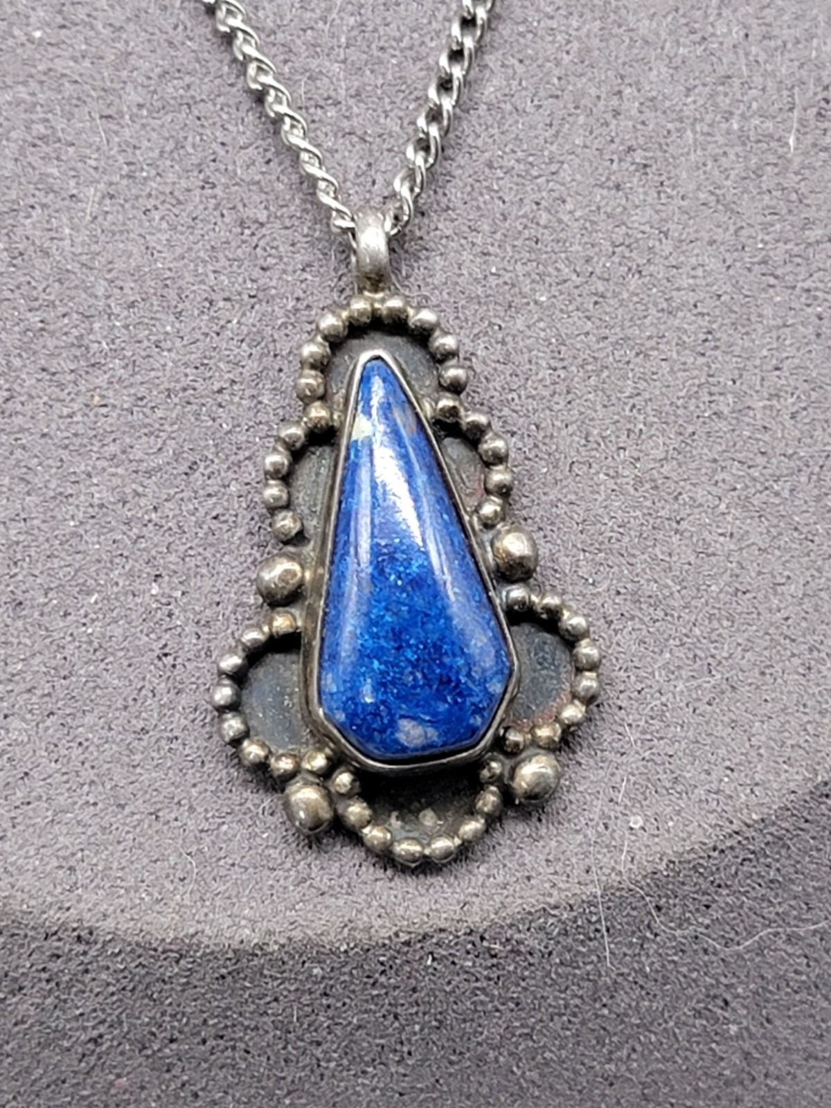 Sterling Silver Teardrop Lapis Lazuli Pendant Necklace 16″ Mixed Metal Chain