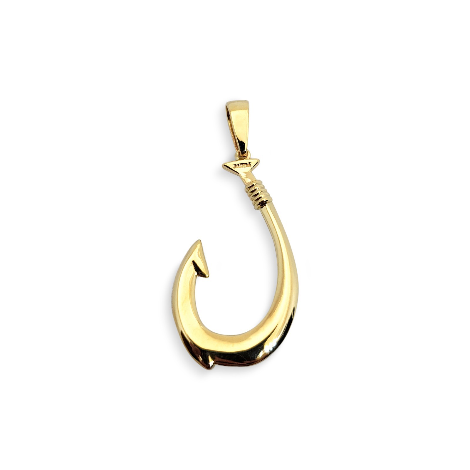 Real 18K Yellow Gold Fish Hook Pendant All Sizes Hawaiian Fish Hook Jewelry