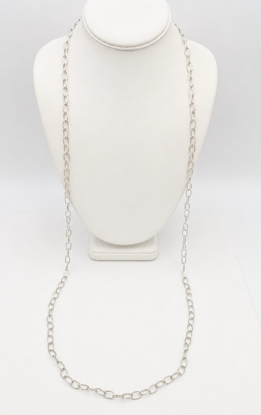 Sterling Silver Dyadema Italy Textured Oval Link Chain Necklace 42″