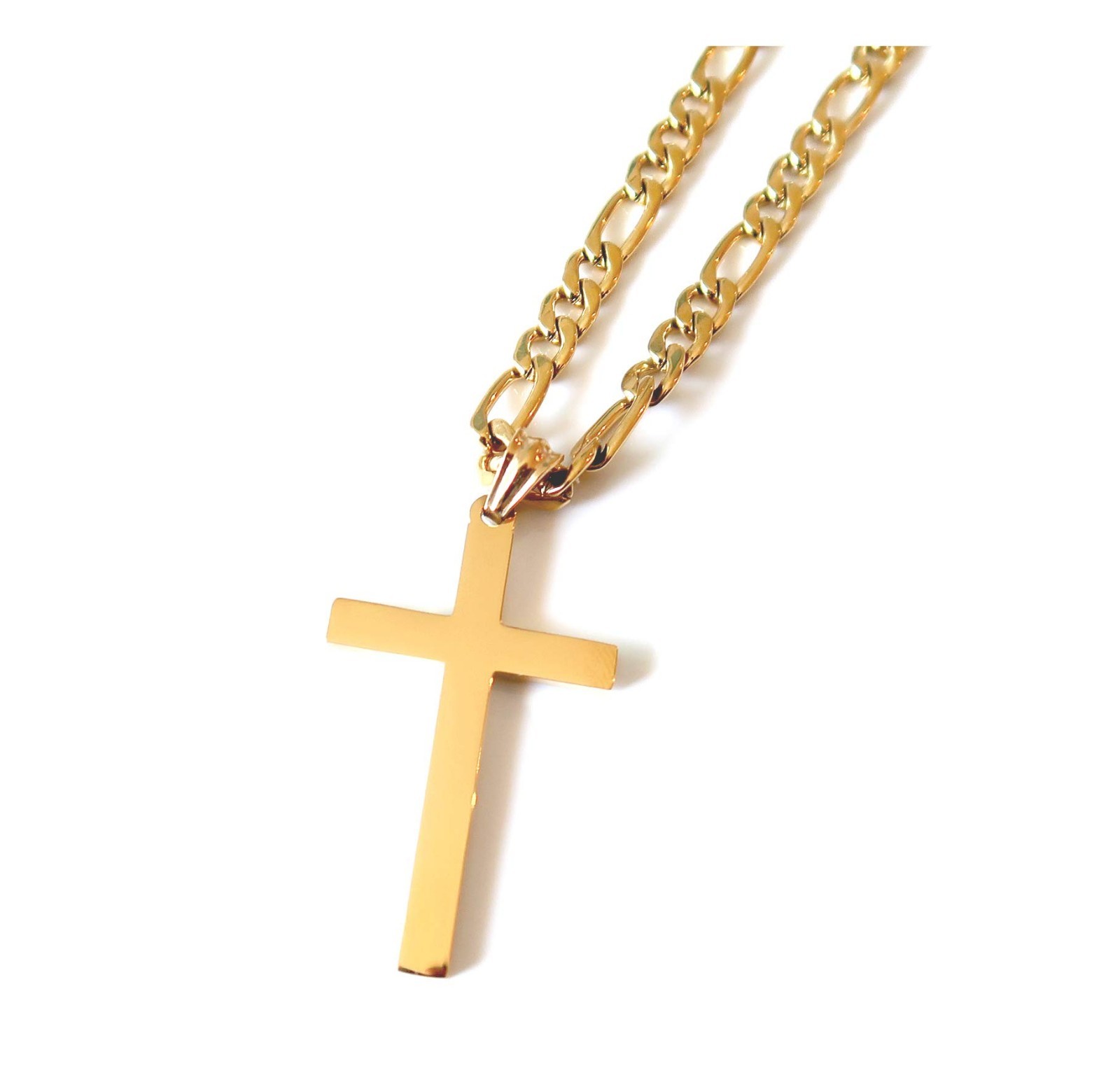 14K Gold Figaro Link Chain Necklace with Cross Pendant – Men’s Fashion Jewelry,