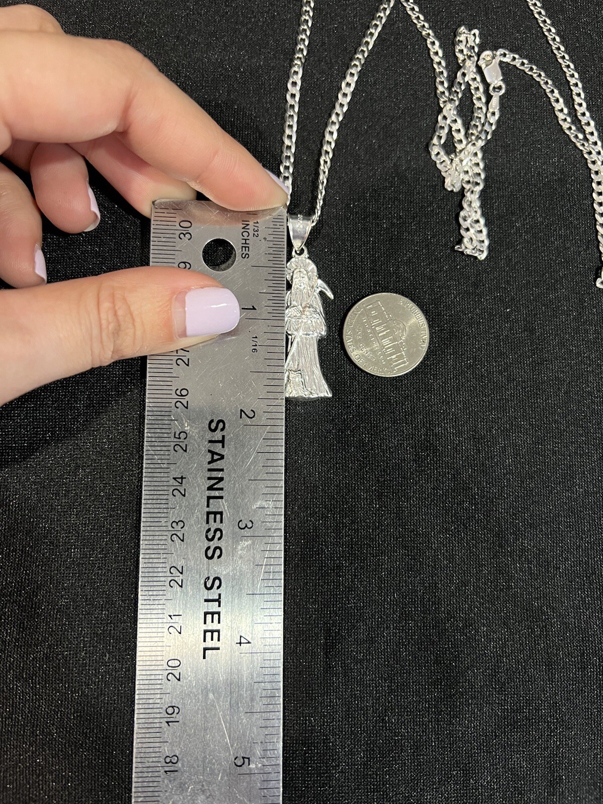.925 Sterling Silver Womens Small Santa Muerte Grim Reaper & Curb Chain 20 24 30