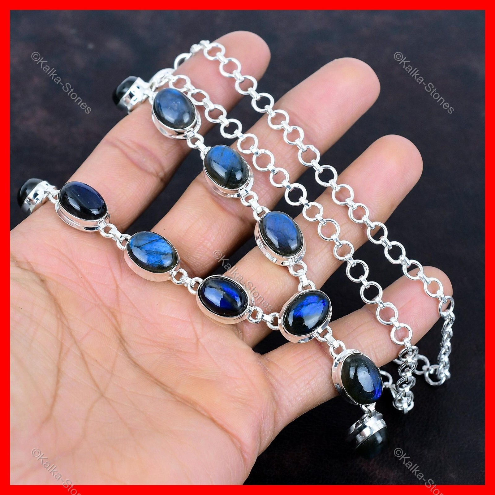 Friendship Day Deal Oval Labradorite Gemstone 925 Silver Birthday Chain Necklace