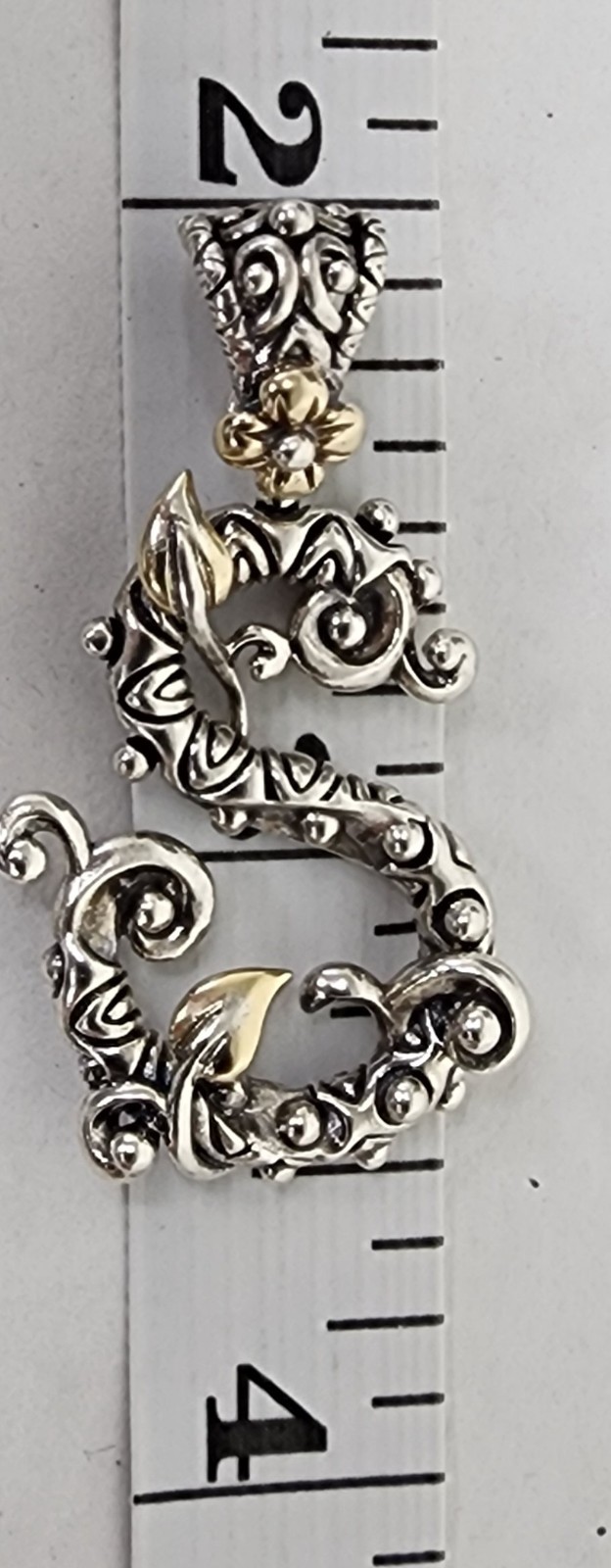 Barbara Bixby 925 & 18k Accent Leaf & Flower Initial Letter S Enhancer Pendant
