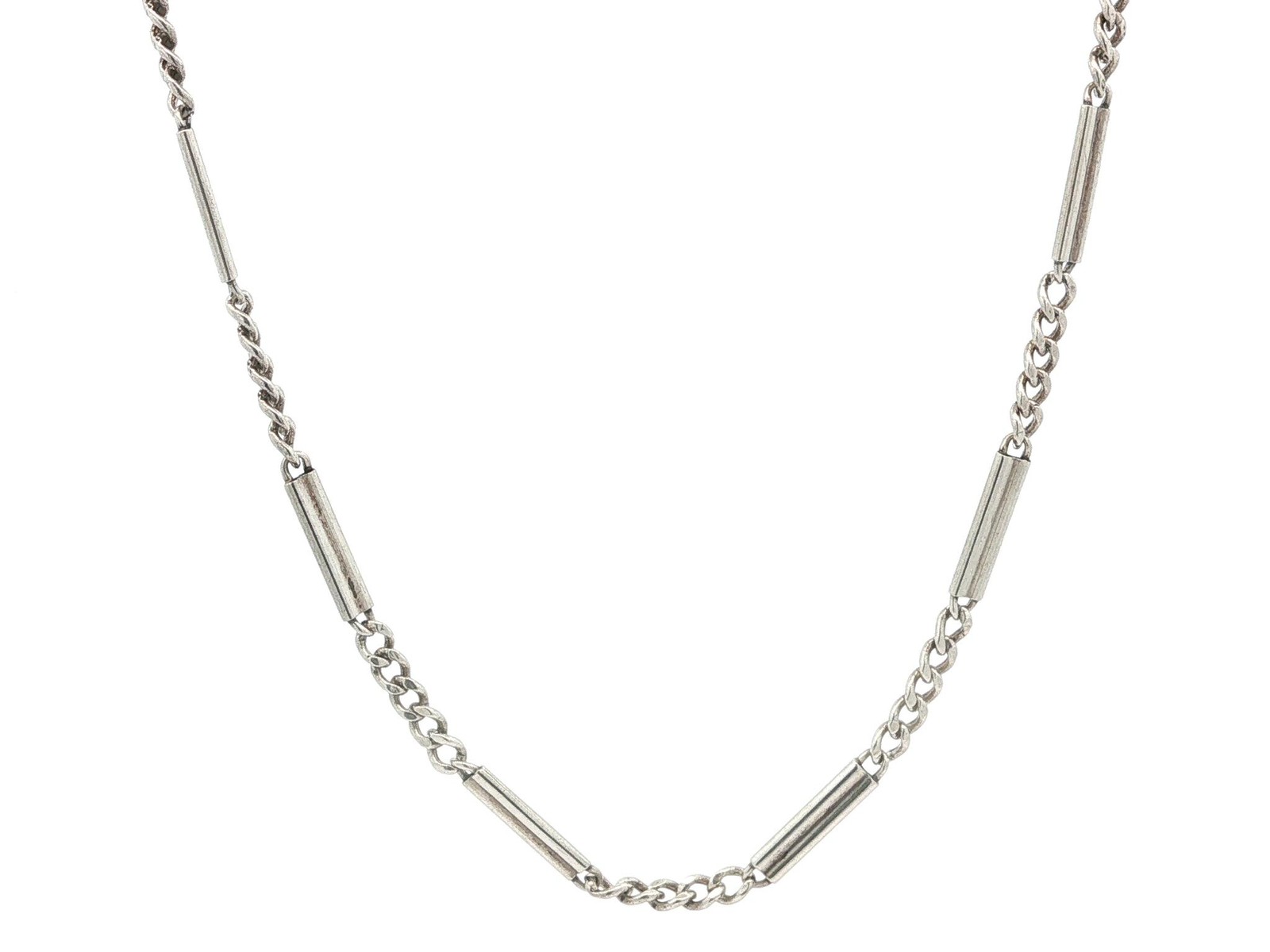 Vintage Sterling Silver 14″ Curb & Bar Link Pocket Watch Chain w/ Dog Clip
