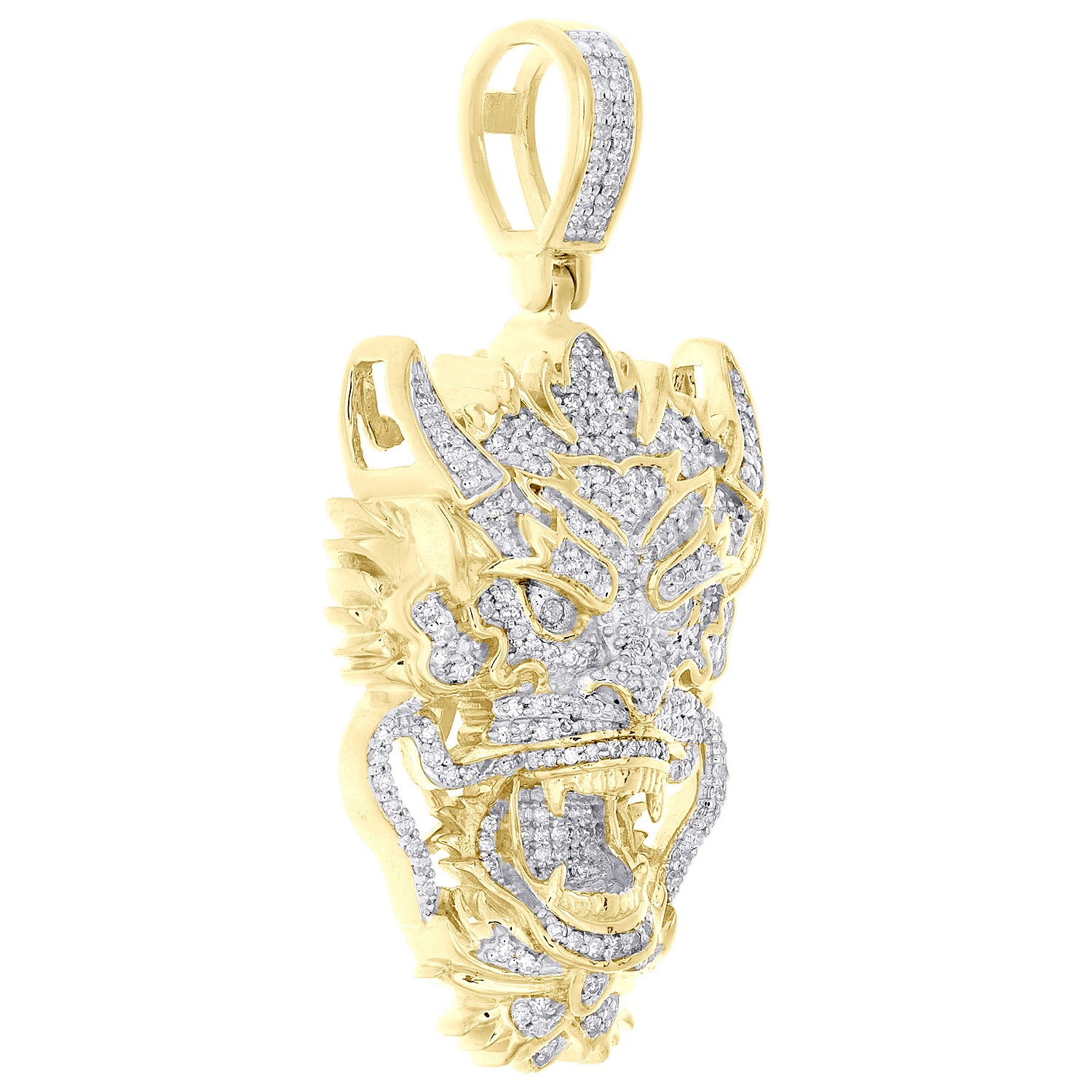 10K Yellow Gold Genuine Diamond Men’s Iced Charm Chinese Dragon Pendant 1/2 CT